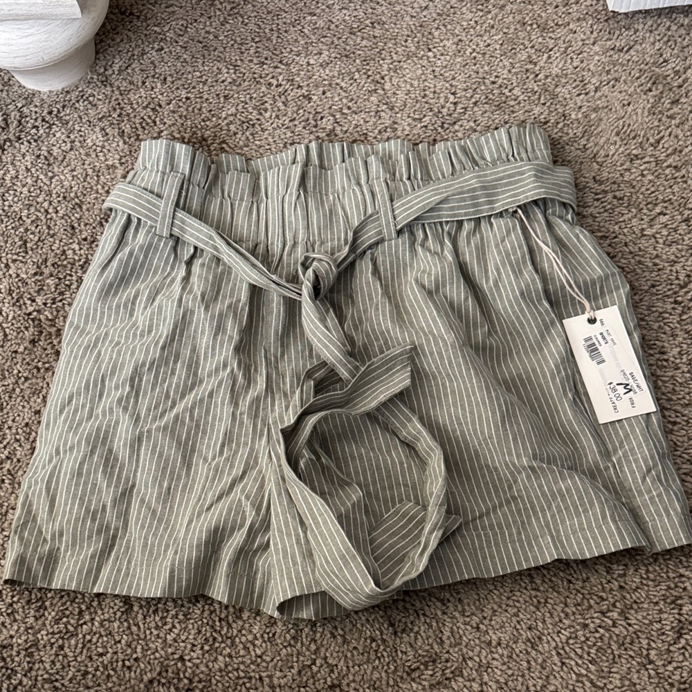 Have High Waist Striped Sage Shorts